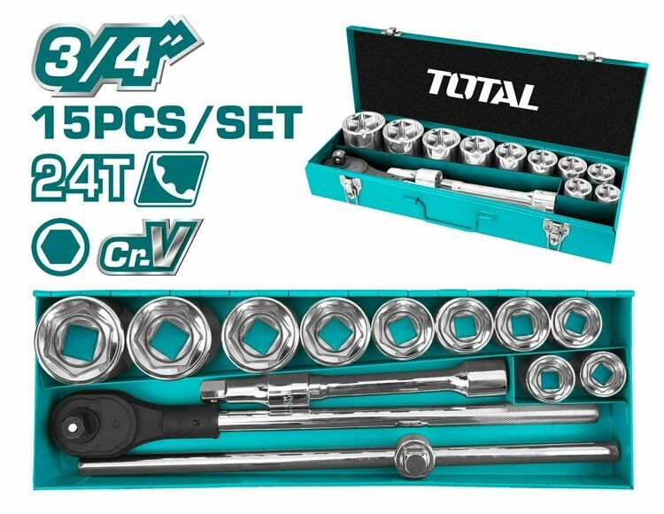 3/4" Набор головок DR.Socket-Set (15шт.) TOTAL THT341151